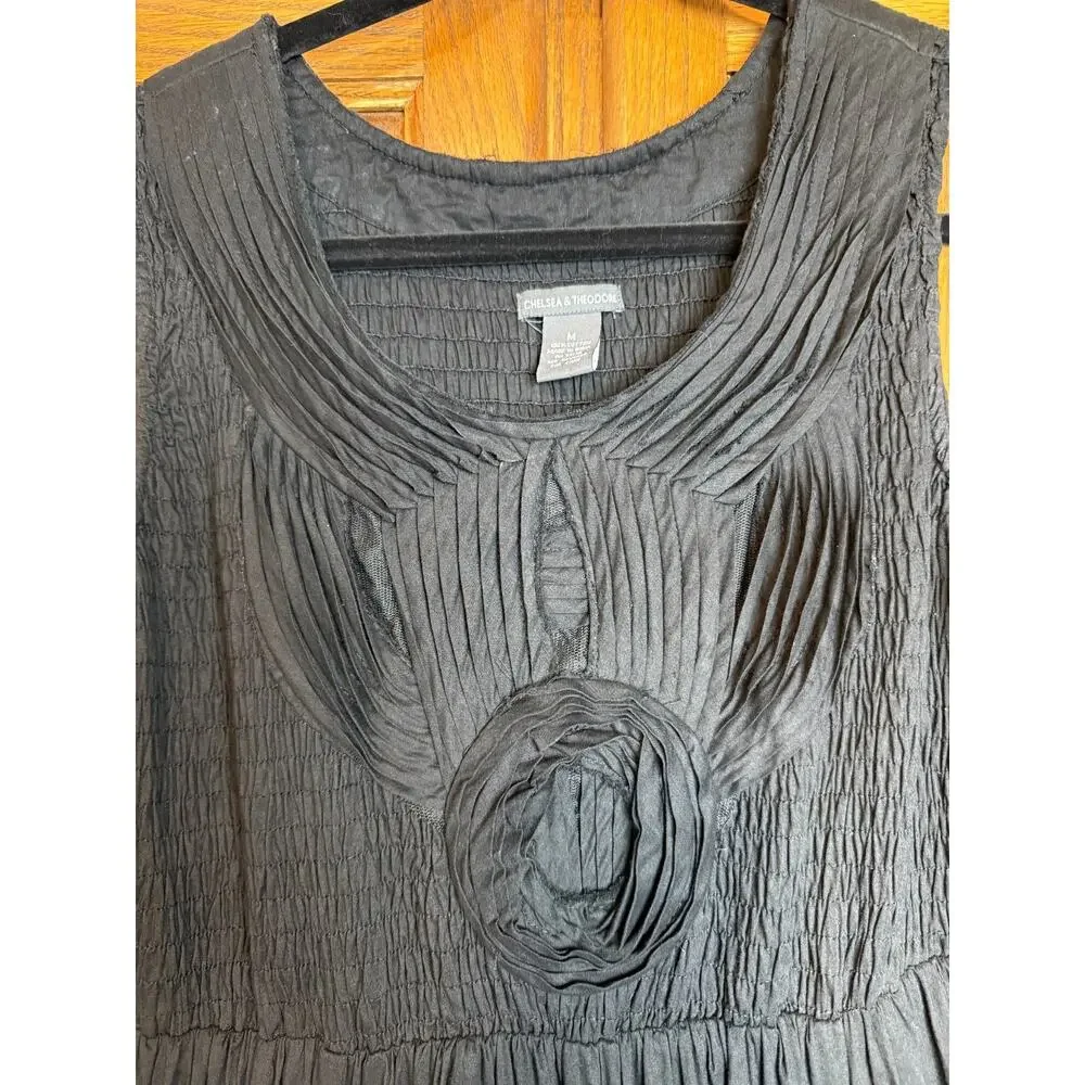 Chelsea & Theodore Black Peasant Flare Sundress Smocked Dress Boho Sz M - Picture 3 of 11